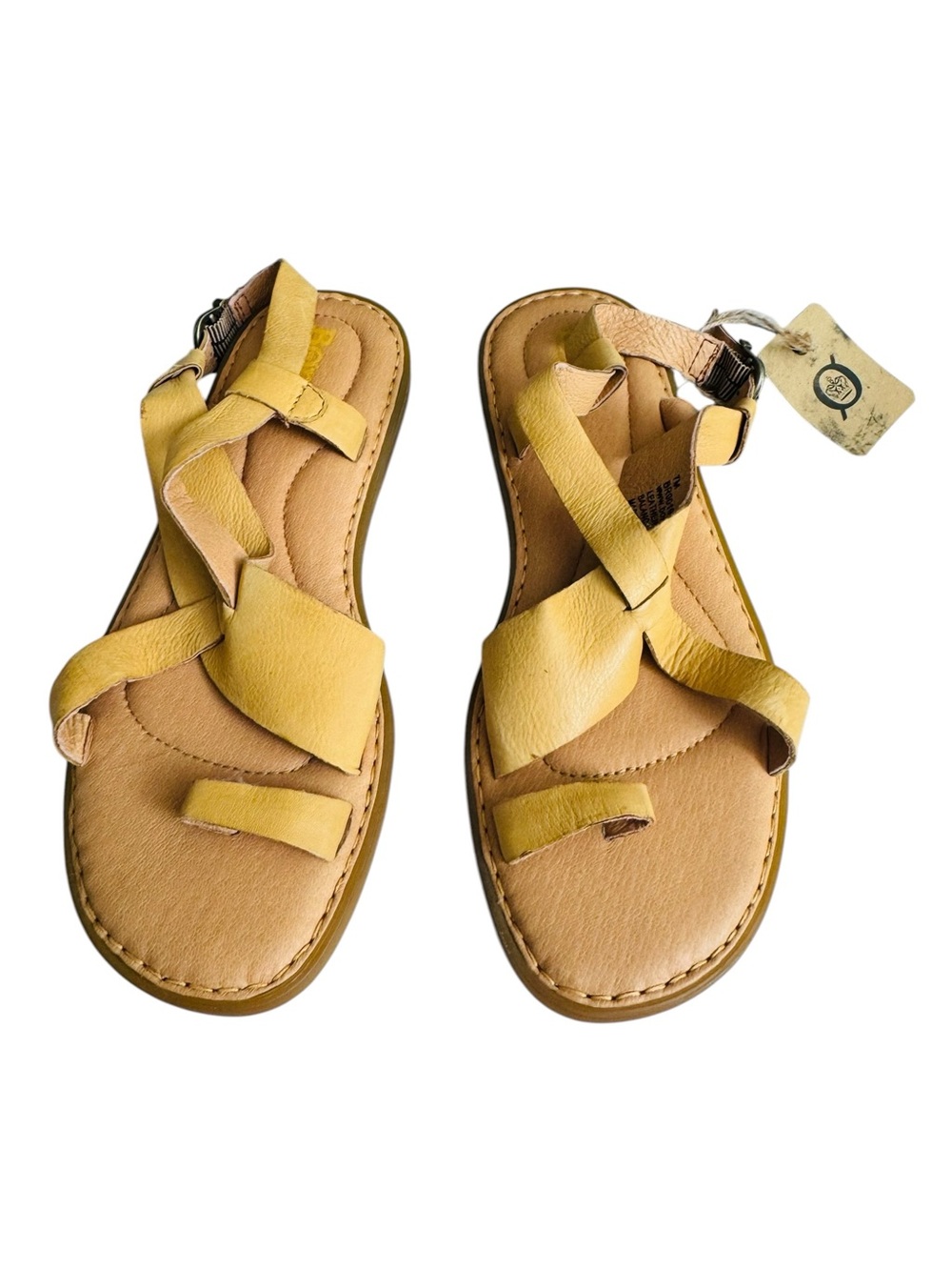 NWT Born Women’s Sandals Size 7M Mustard Yellow Leather Strappy Toe Loop